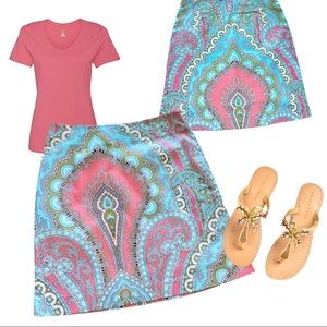 Trina Turk Paisley Pink Summer Cotton Mini Skirt 8